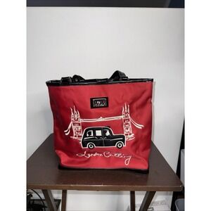 LULU By London Calling Retro Bright Red Embroidered Handbag Tote Purse